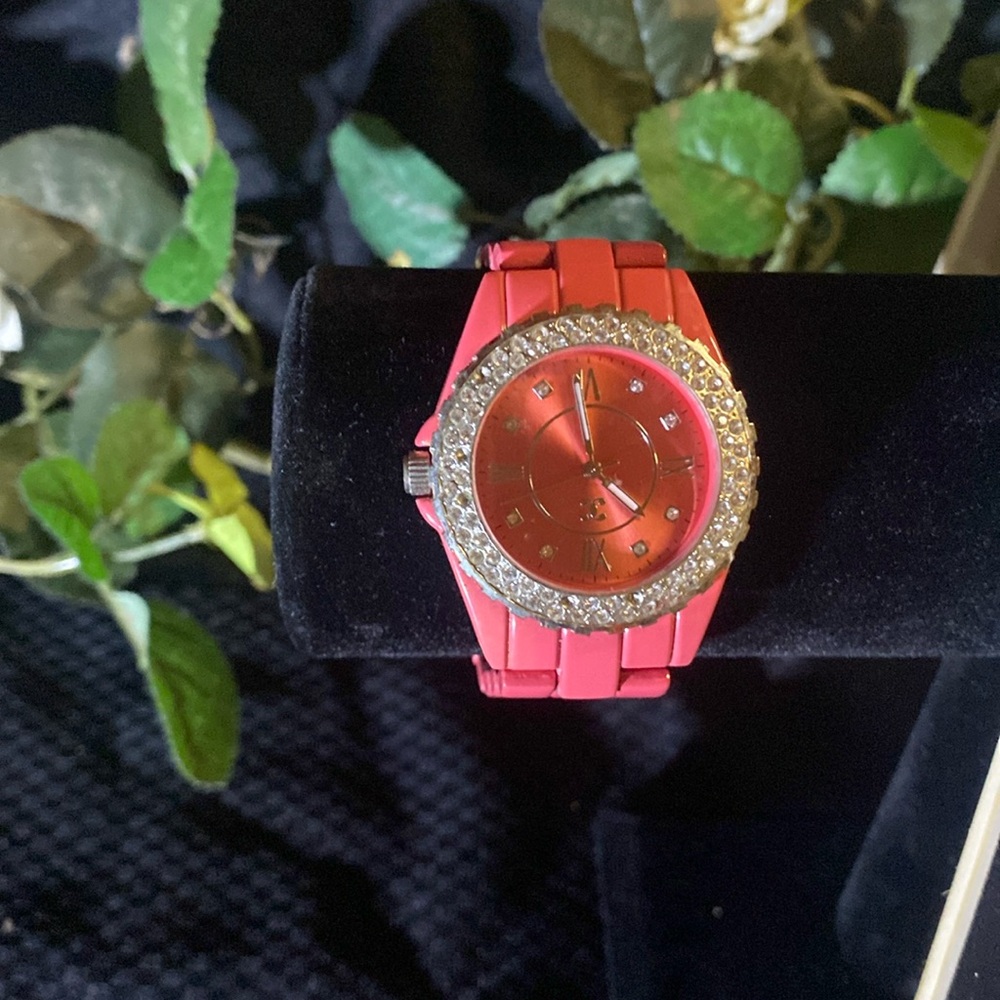 Charming Charlie Pink watch w/cubic zirconia. Statement Piece!